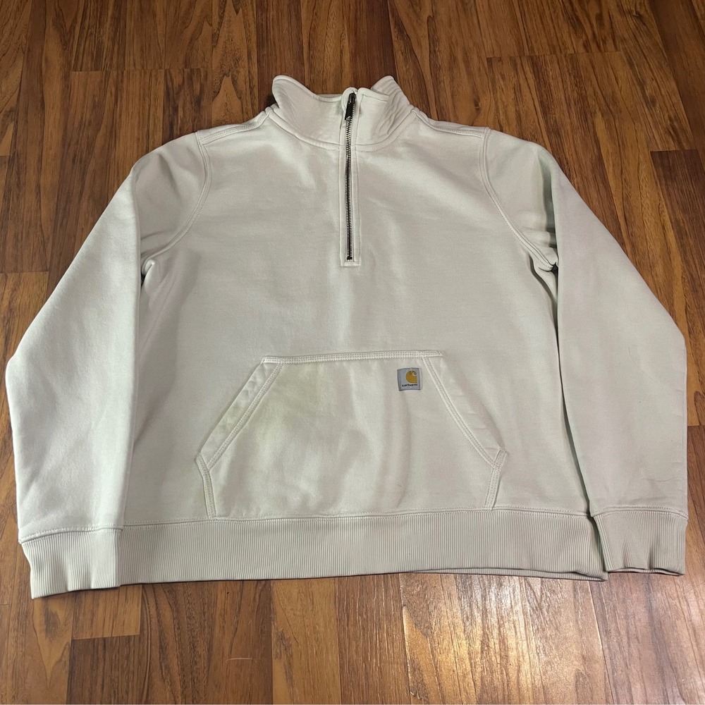 Carhartt Quarter Zip Sweatshirt Womens Large Relaxed Fit Cream Pullover TS5657-W